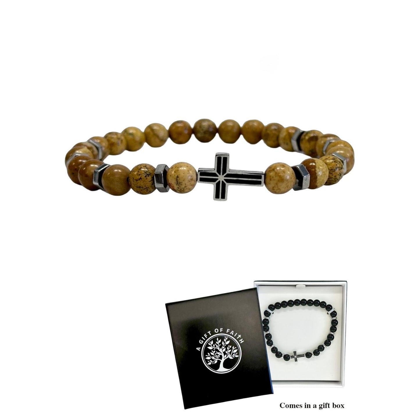 Bracelet Gift Of Faith Precious Stones With Stainless Steel Cross