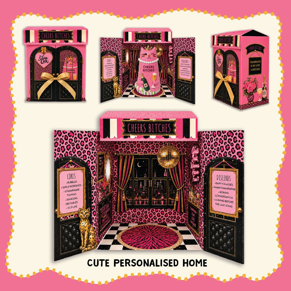 Resin Decor Cat In Gift Box Cheers Cat's Meow Design