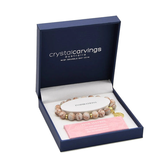 Bramble Bay Bracelet Pink Matrix Matte With Gold Tree Of Life Charm