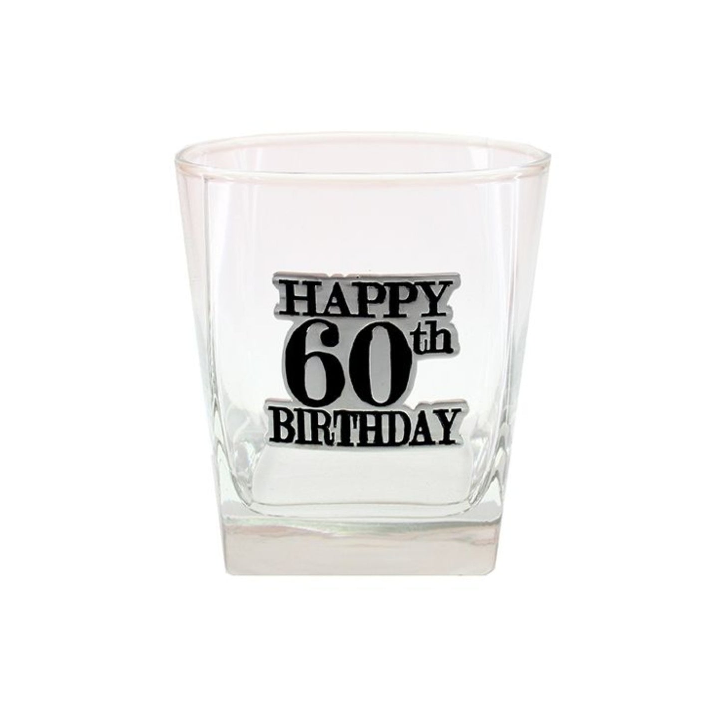 Birthday Whiskey Scotch Glass With Black & Silver Badge 60th