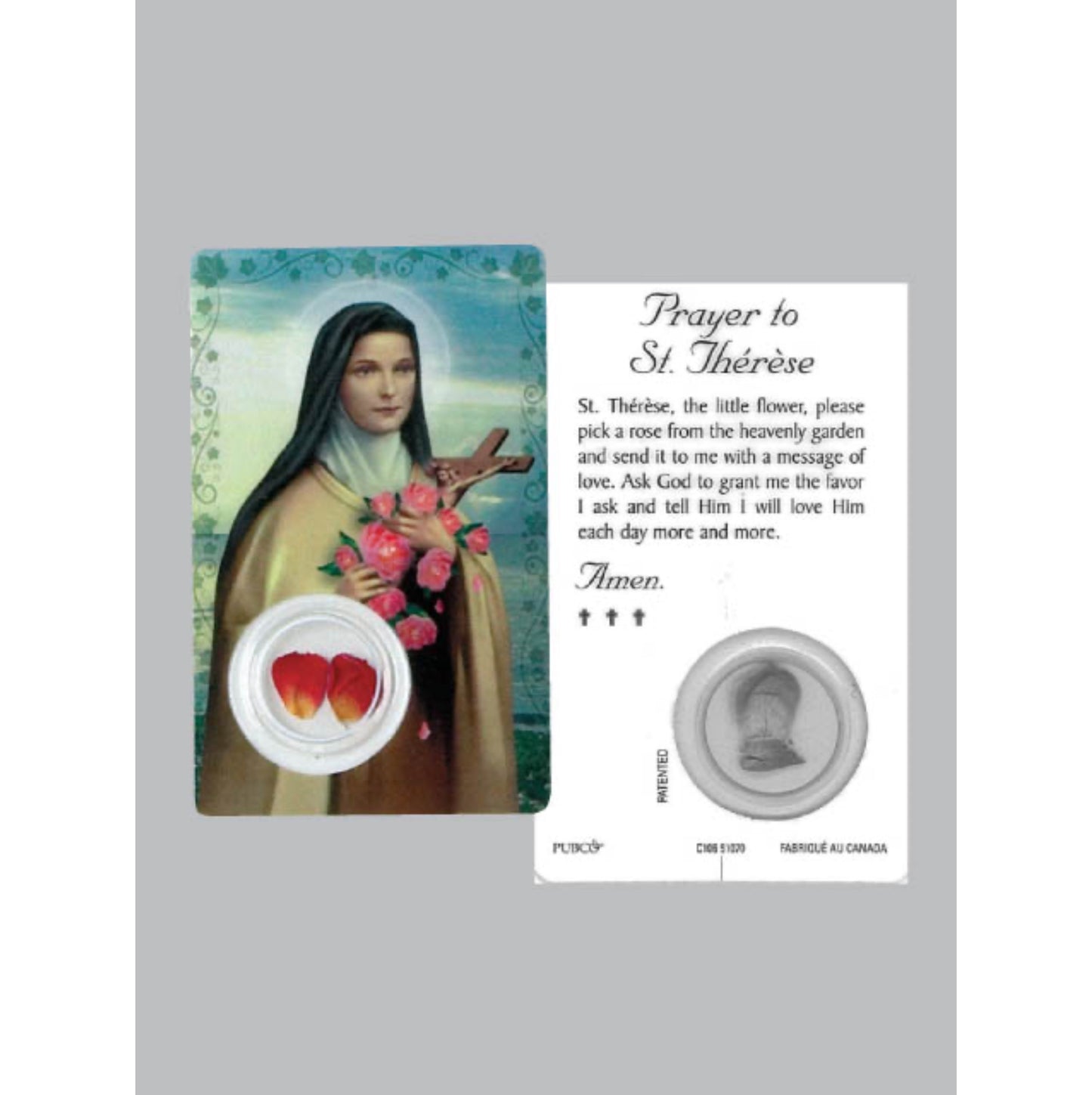 Laminated Window Prayer Card & Charm Saint Therese