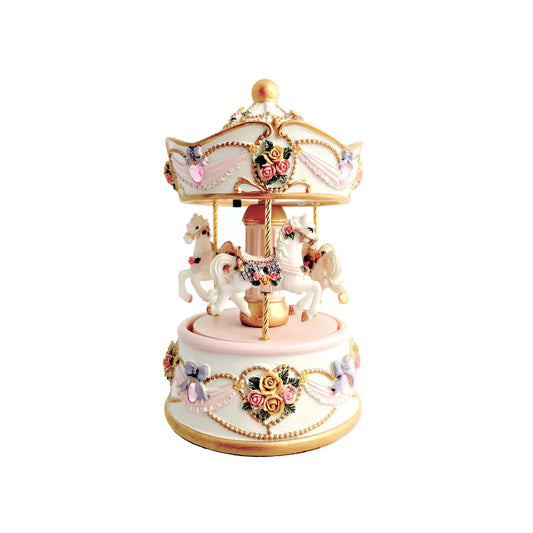 Musical Carousel 3 Horse Rose Petite