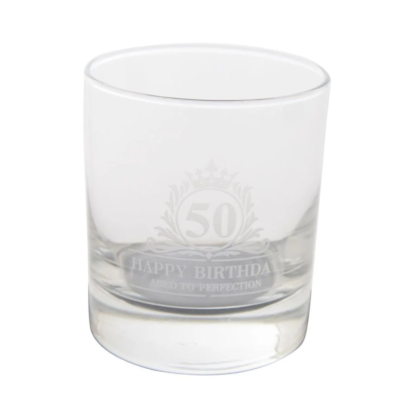 Birthday Whiskey Glass & Slate Coaster Set in Wooden Box 50th