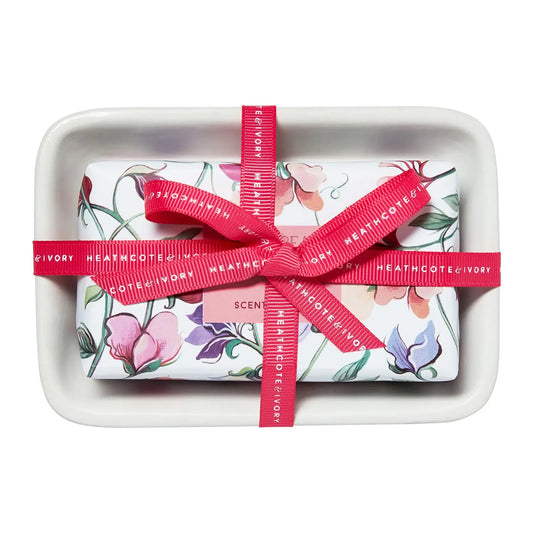 Heathcote & Ivory Sweet Pea & Honeysuckle Scented Soap In Dish