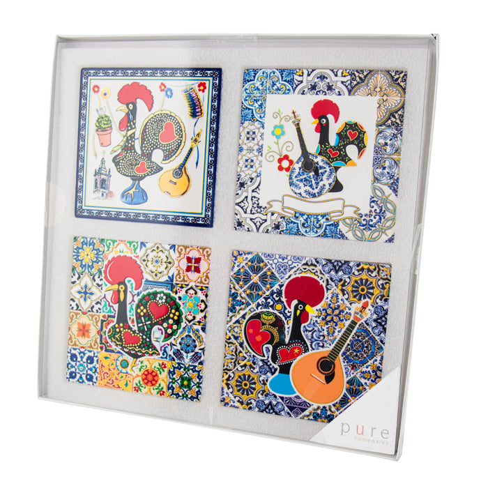 CERAMIC COASTERS BARCELONA SQUARE SET OF 4 INDIGO