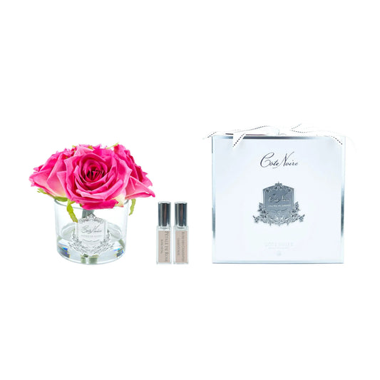 Cote Noire Five Rose Magenta Pink Clear Glass with Silver Crest