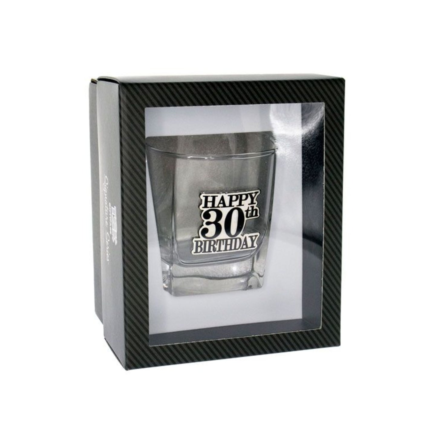 Birthday Whiskey Scotch Glass With Black & Silver Badge 30th
