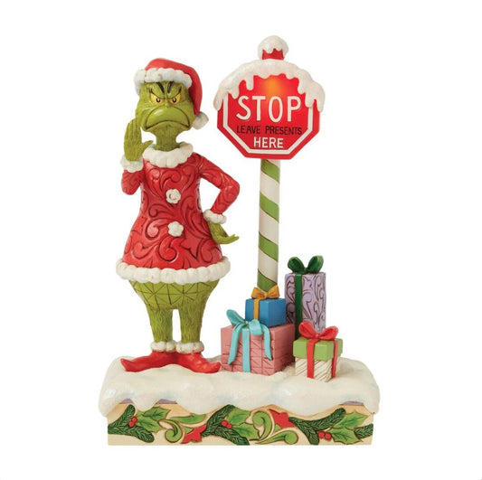 JIM SHORE THE GRINCH 23CM GRINCH BY STOP SIGN