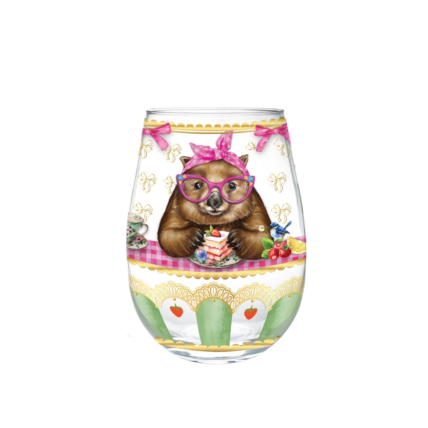 Lisa Pollock Stemless Glass Gold Detailing With 24K Gold Lime Garnish Wonda Wombat