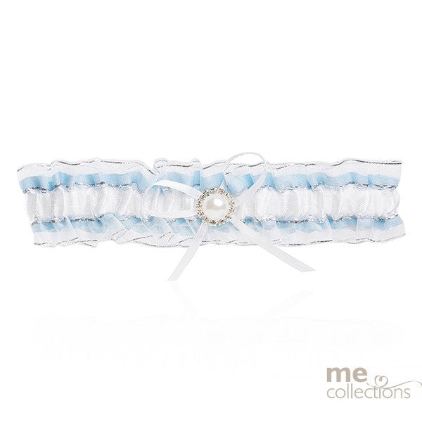 Wedding Charm Garter Organza Diamonte & Pearl Blue