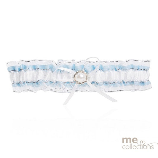 Wedding Charm Garter Organza Diamonte & Pearl Blue