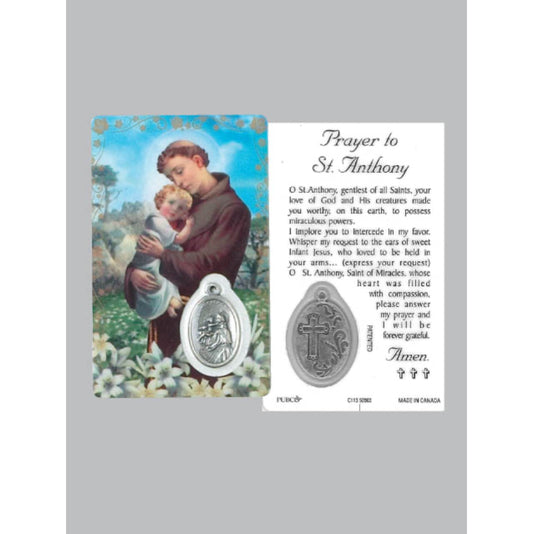 Laminated Window Prayer Card & Charm Saint Anthony