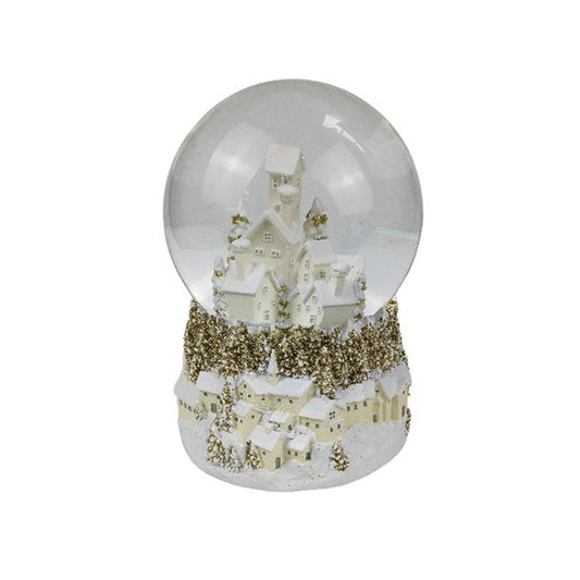 CHRISTMAS RESIN NATURAL WHITE VILLAGE MUSICAL WATERBALL