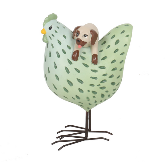 RESIN CHICKEN FIGURINE DOT "CLUCKIN PAWFECT TOGETHER"