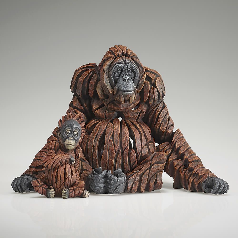 EDGE SCULPTURE MINIATURE ORANGUTAN SET MOTHER & BABY