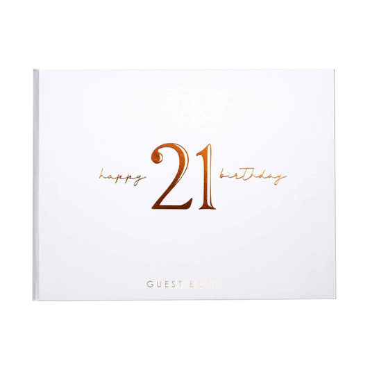 GUEST BOOK ROSE GOLD WRITING ON WHITE 21ST