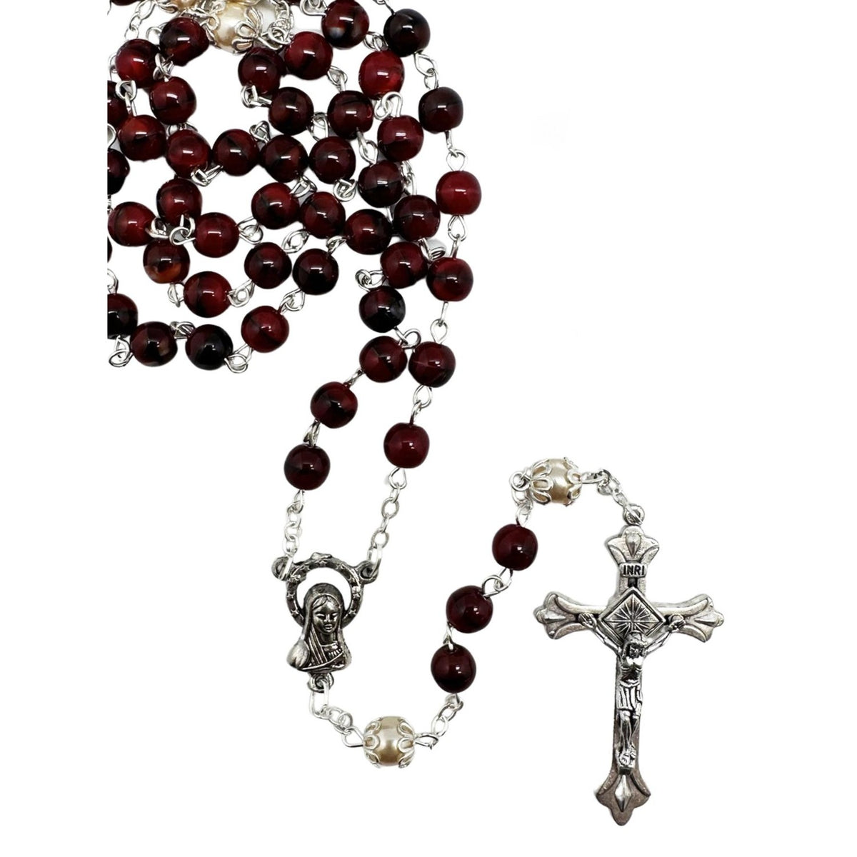 ROSARY IMITATION PRECIOUS STONE AGATE RED