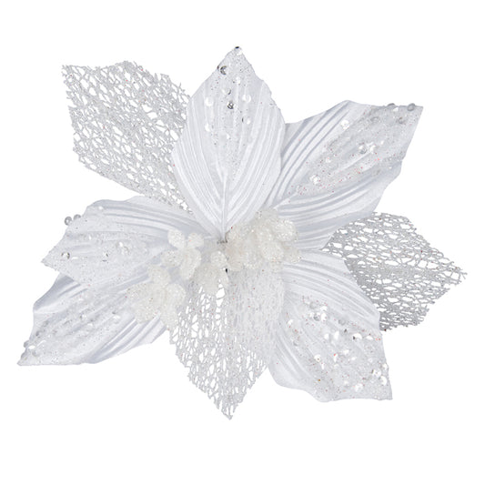 CHRISTMAS CLIP ON POINSETTIA WHITE SOLID AND SHEER