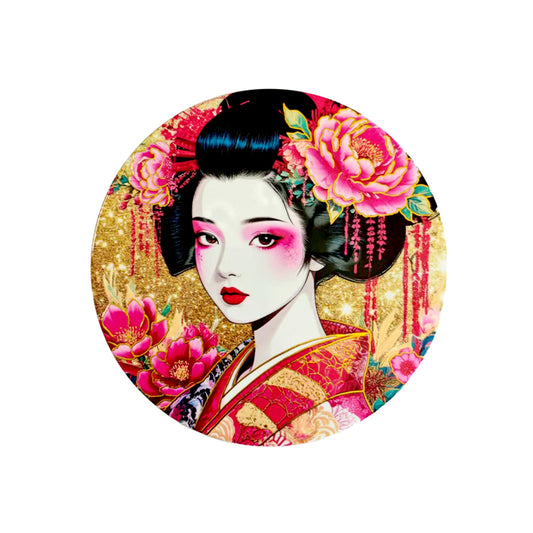 CERAMIC TRIVET ROUND GEISHA PINK FLOWER