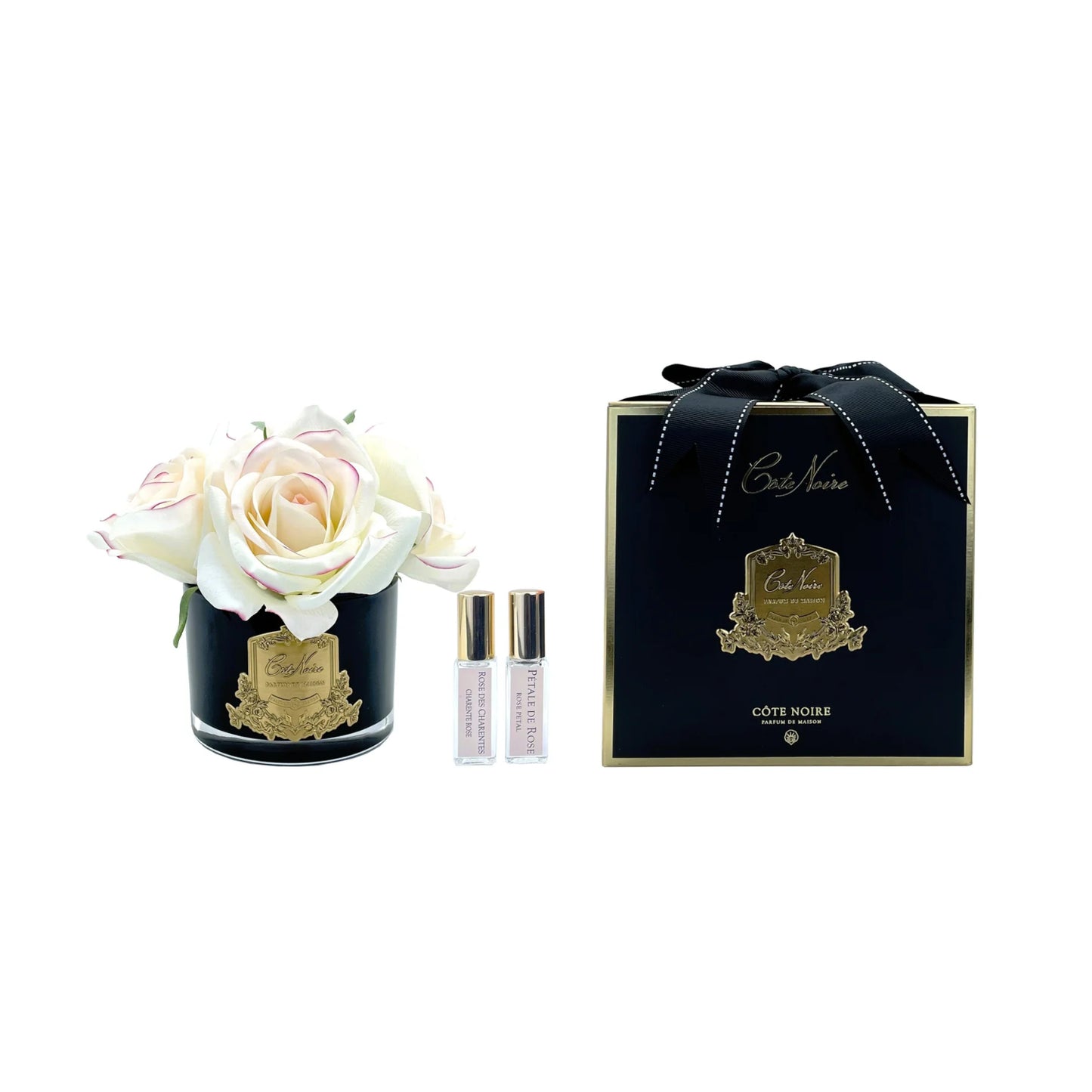 Cote Noire Five Roses Pink Blush Black Glass with Gold Crest