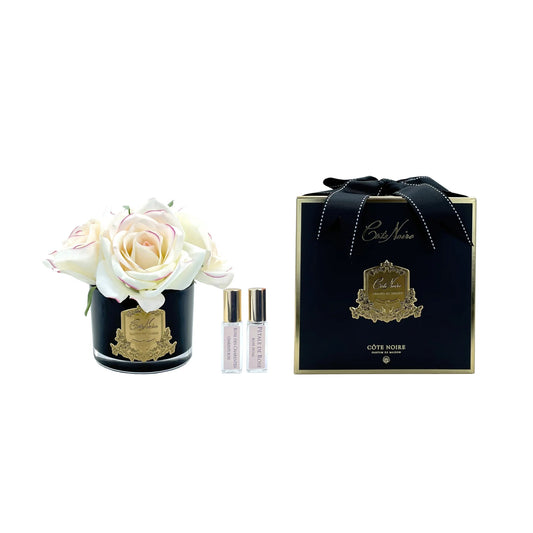 Cote Noire Five Roses Pink Blush Black Glass with Gold Crest
