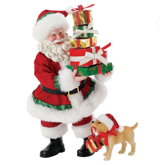 POSSIBLE DREAMS SANTA WITH DOG FURRY HELPER 26CM