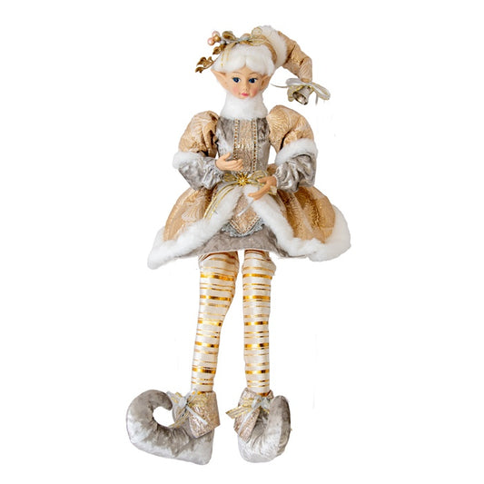 Christmas Posable Fabric Girl Elf Champagne Large