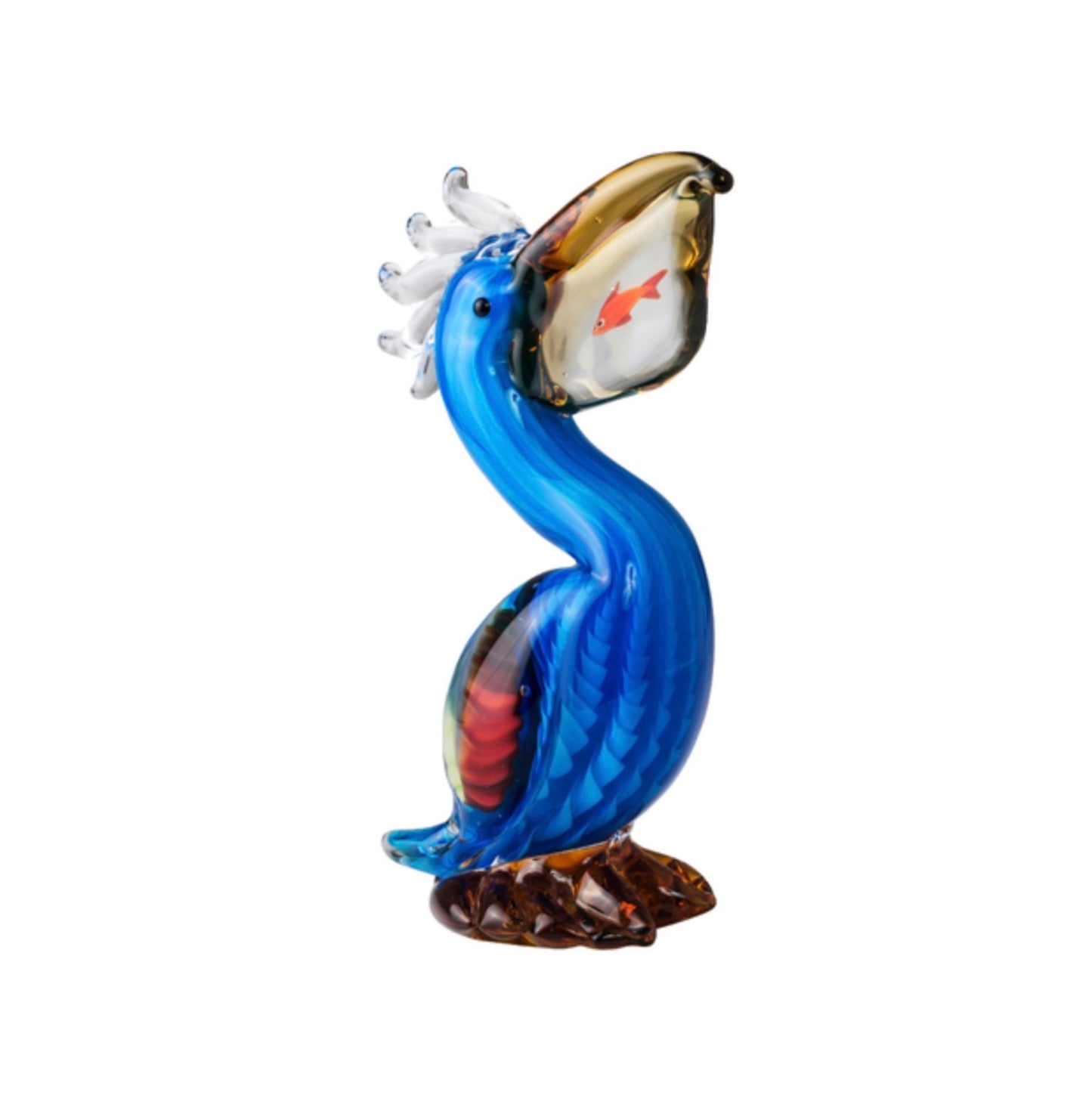 ZIBO ART GLASS PELICAN WITH FISH