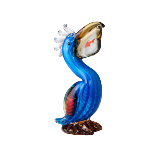 ZIBO ART GLASS PELICAN WITH FISH