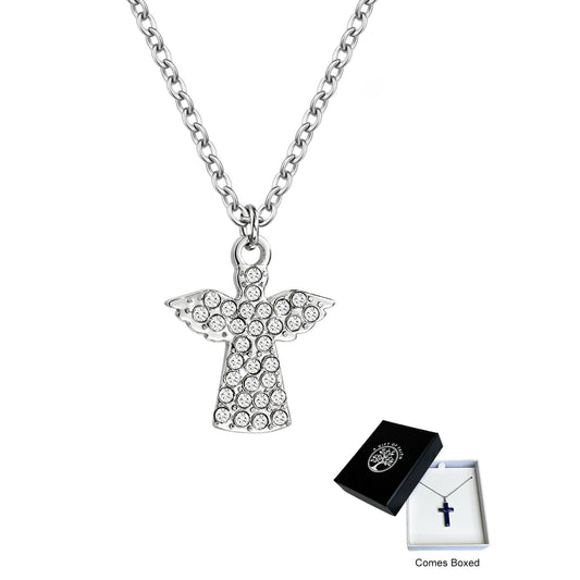 Necklace Gift Of Faith Stainless Steel With Diamonte Angel