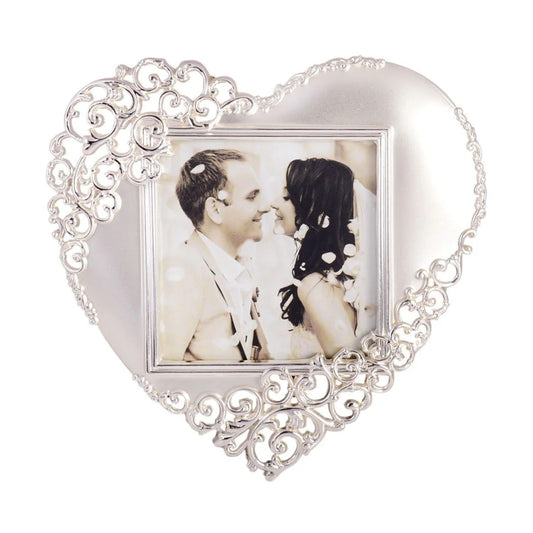 Photo Frame Silver Satin Wedding Design Heart 3X3
