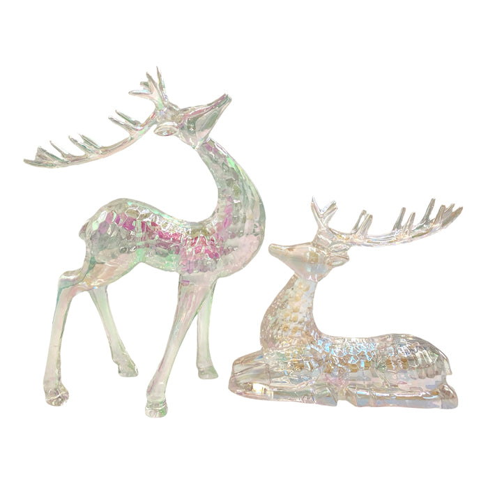 CHRISTMAS ACRYLIC IRID STANDING SITTING DEER SET OF 2