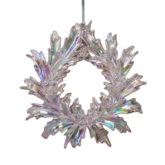 CHRISTMAS ACRYLIC IRRIDESCENT WREATH HANGING DECORATION PINK