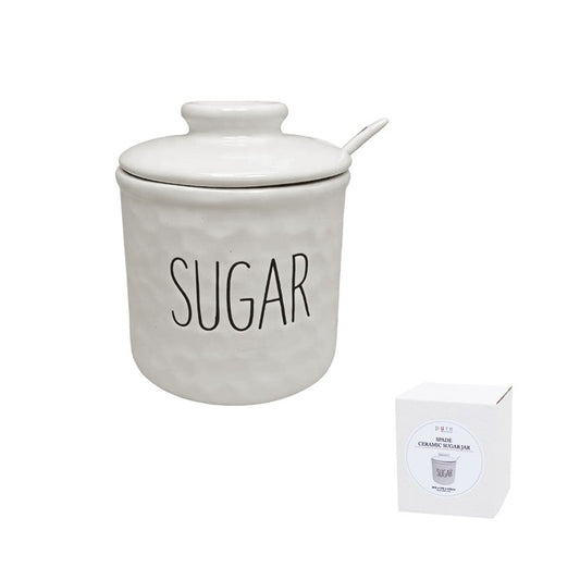 Ceramic Sugar Jar White Spade Design