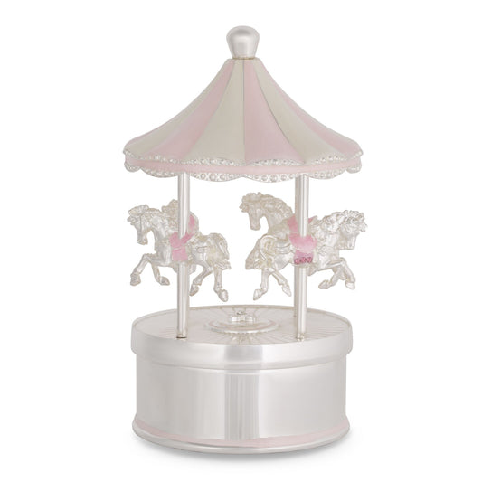 Musical Carousel 4 Horse Pink Silver, Blue & White Copy
