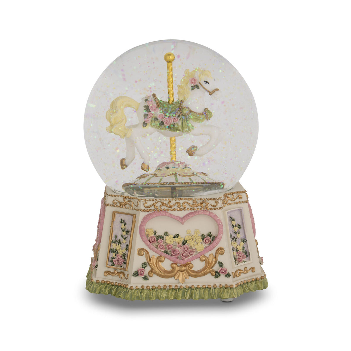 MUSICAL SNOWGLOBE CAROUSEL HORSE TORRONE