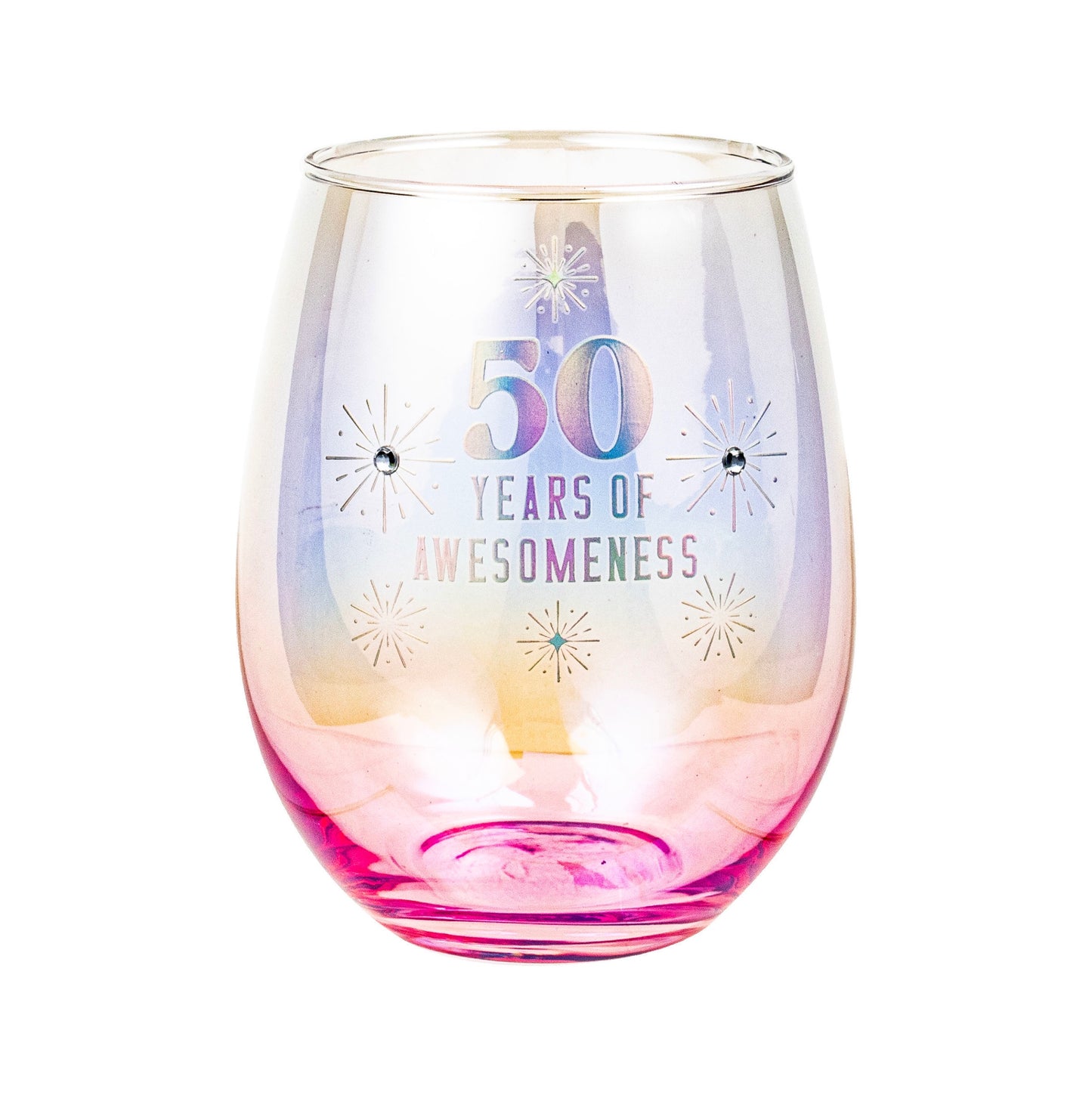 Birthday Stemless Wine Glass Holographic 50th
