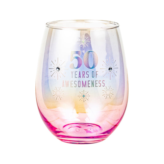Birthday Stemless Wine Glass Holographic 50th