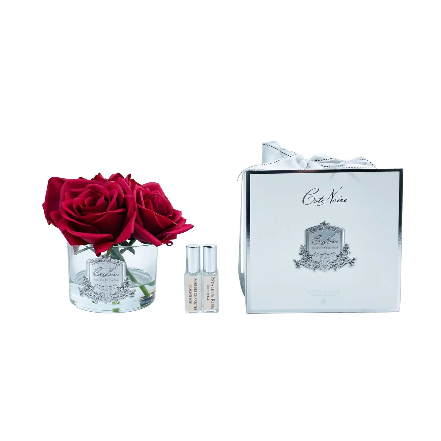 Cote Noire Five Rose Red Clear Glass with Silver Crest