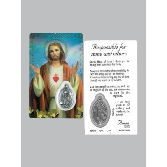 Laminated Window Prayer Card & Charm Sacred Heart Jesus