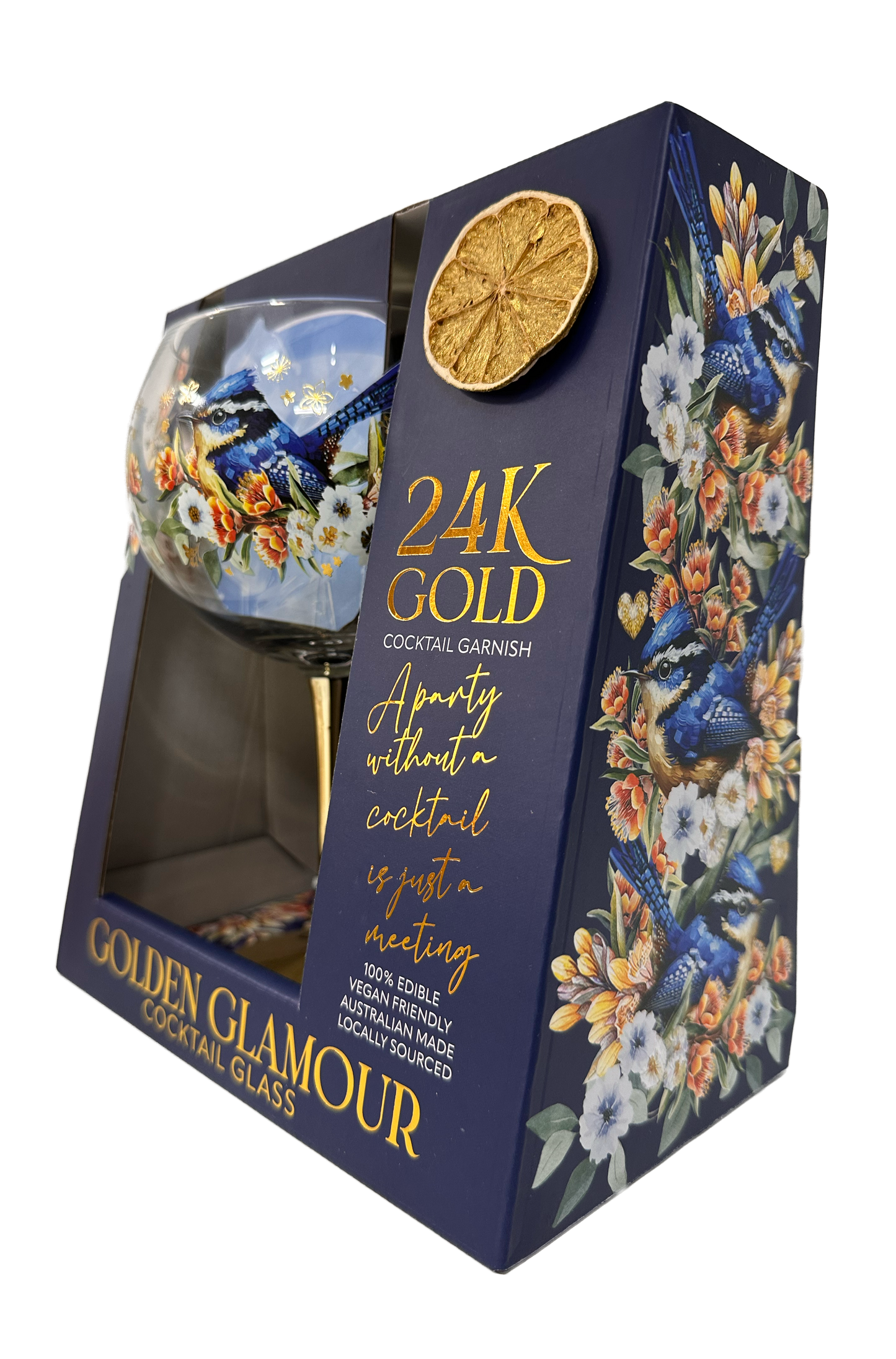 Lisa Pollock Golden Glamour Glass With 24K Gold Edible Lime Garnish Royal Wrens