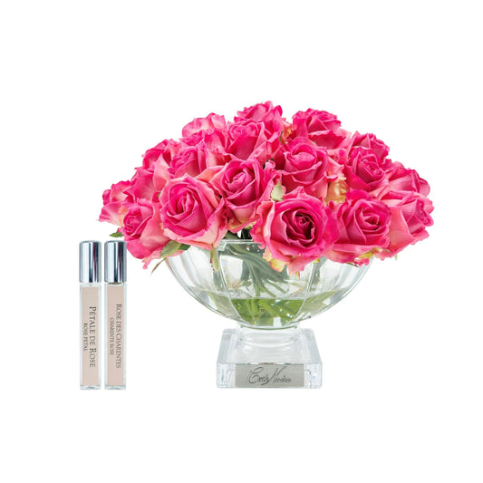 Cote Noire Luxury Centrepiece 37 Rose Buds Magenta with Silver Badge