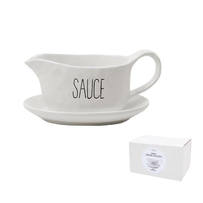 Ceramic Sauce Jug White Spade Design