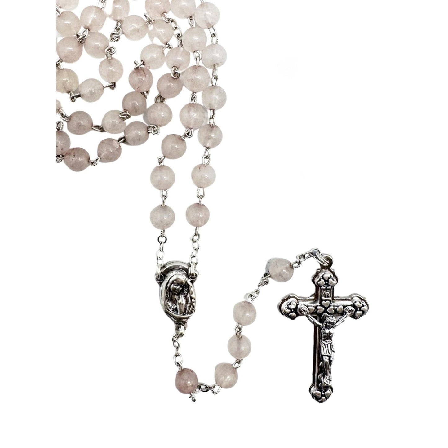 ROSARY BEADS PRECIOUS STONE ROSE QUARTZ