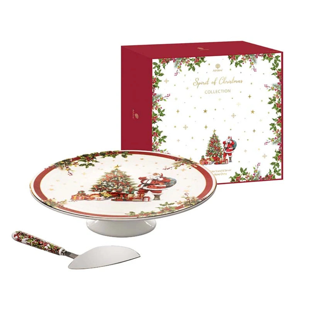ASHDENE SPIRIT OF CHRISTMAS FOOTED CAKE STAND & SERVER SET