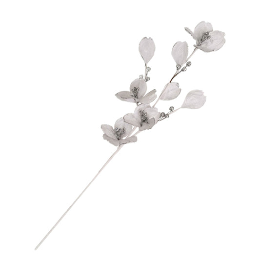 CHRISTMAS VELVET PETAL SPRAY WHITE SILVER