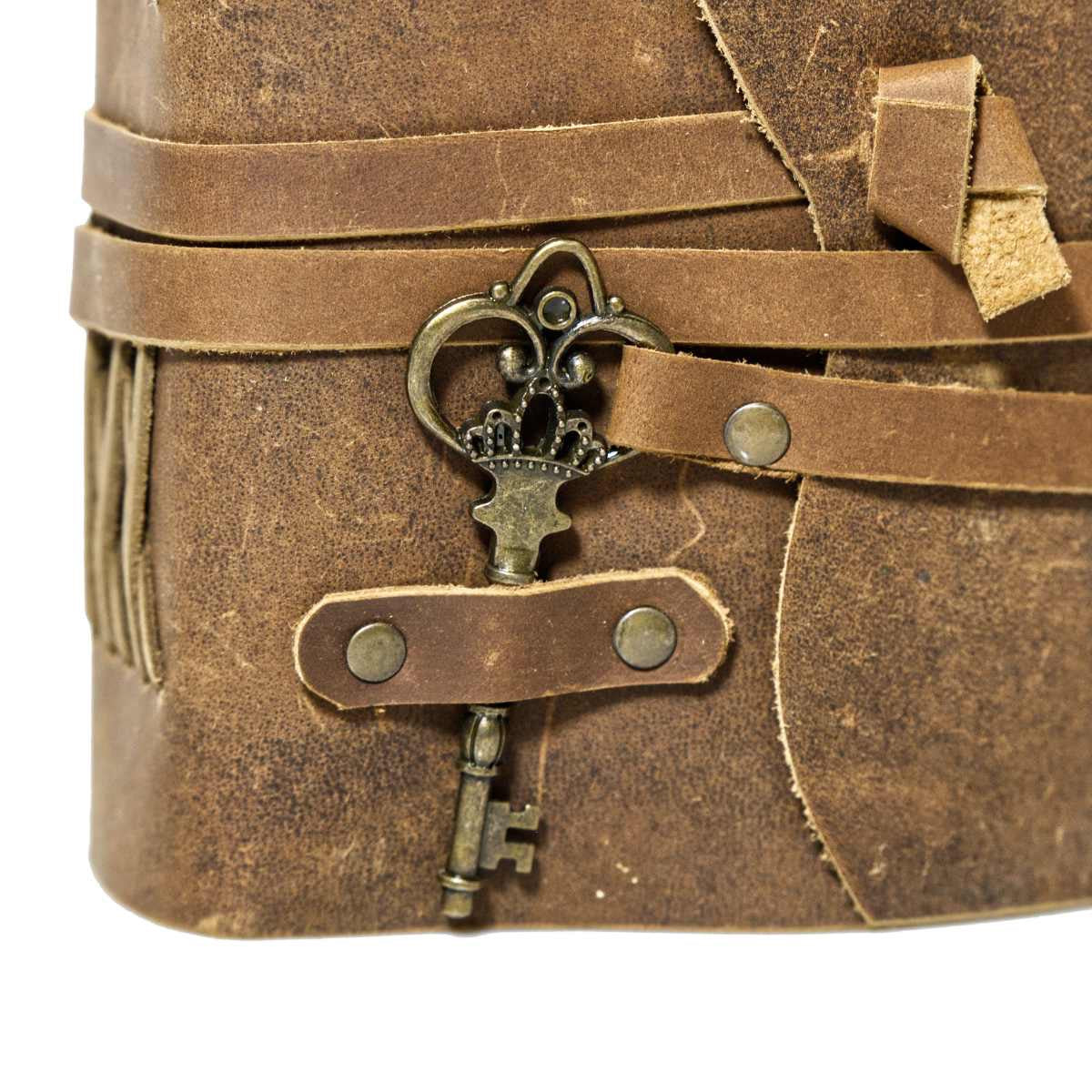 Leather Journal Parchment Style Paper Dark Brown With Key