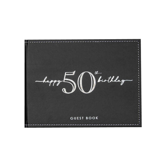 GUEST BOOK BLACK WITH SILVER WRITING 50TH BIRTHDAY