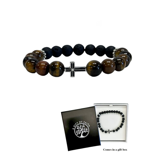 Bracelet Multi Stone With Stainless Steel Cross & Precious Stone