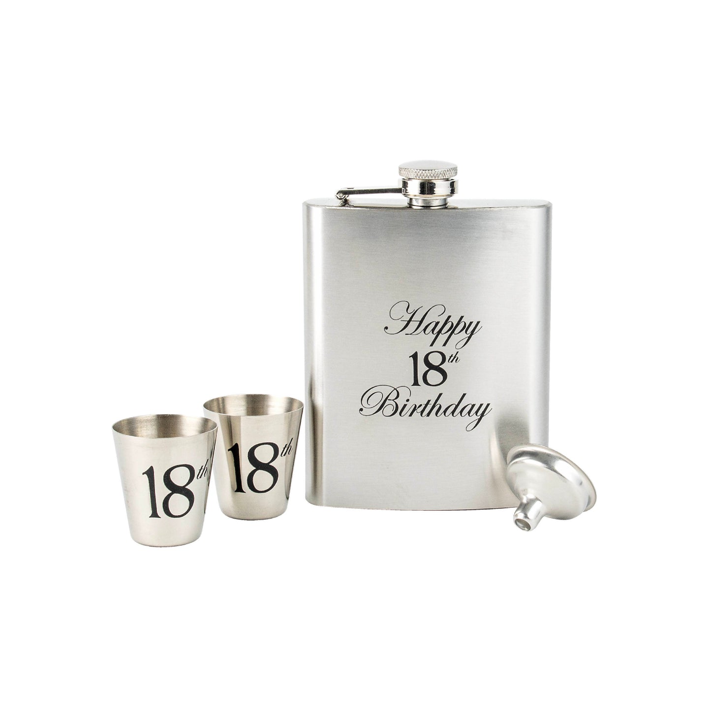 HIP FLASK GIFT SET IN TIMBER BOX 18TH BIRTHDAY